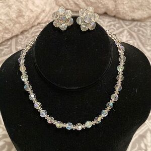 Vintage Crystal Chocker Necklace Earrings